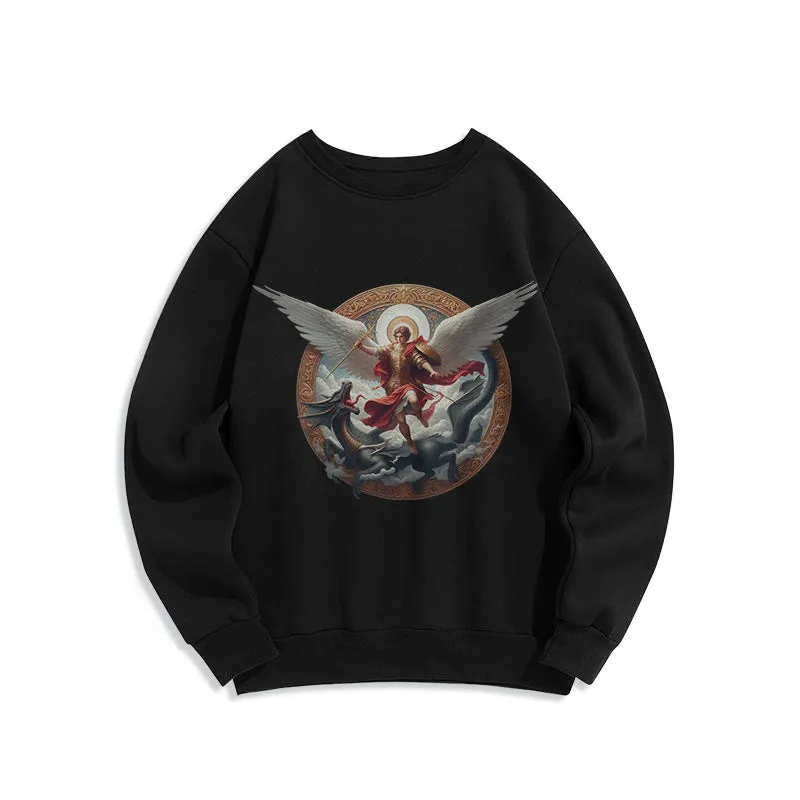 Christianartworkshop Classic Colored Style Triumph of Archangel Michael Fleece Lined Polyester Sweatshirt