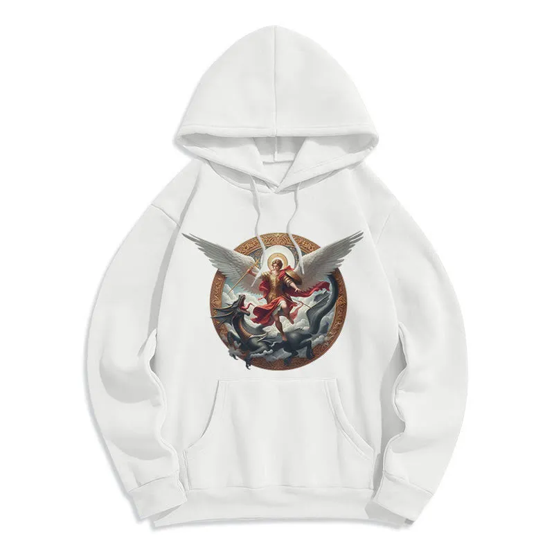 Christianartworkshop Classic Colored Style Triumph of Archangel Michael Fleece Lined Polyester Hoodie