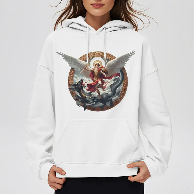 Christianartworkshop Classic Colored Style Triumph of Archangel Michael Fleece Lined Polyester Hoodie