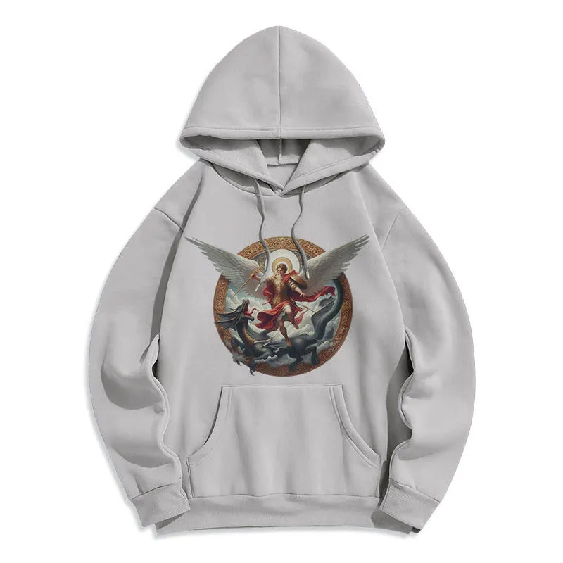 Christianartworkshop Classic Colored Style Triumph of Archangel Michael Fleece Lined Polyester Hoodie