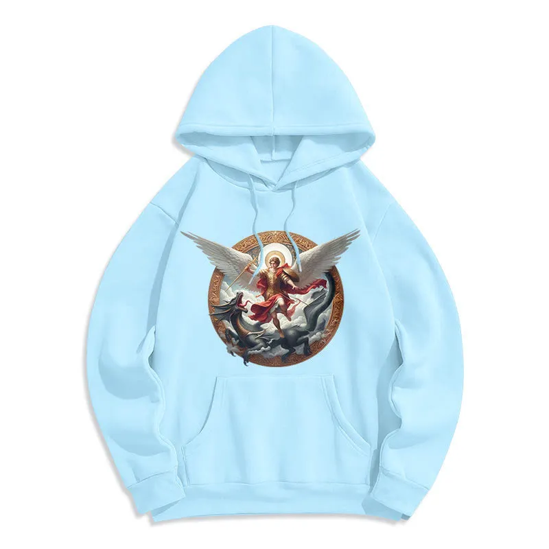 Christianartworkshop Classic Colored Style Triumph of Archangel Michael Fleece Lined Polyester Hoodie