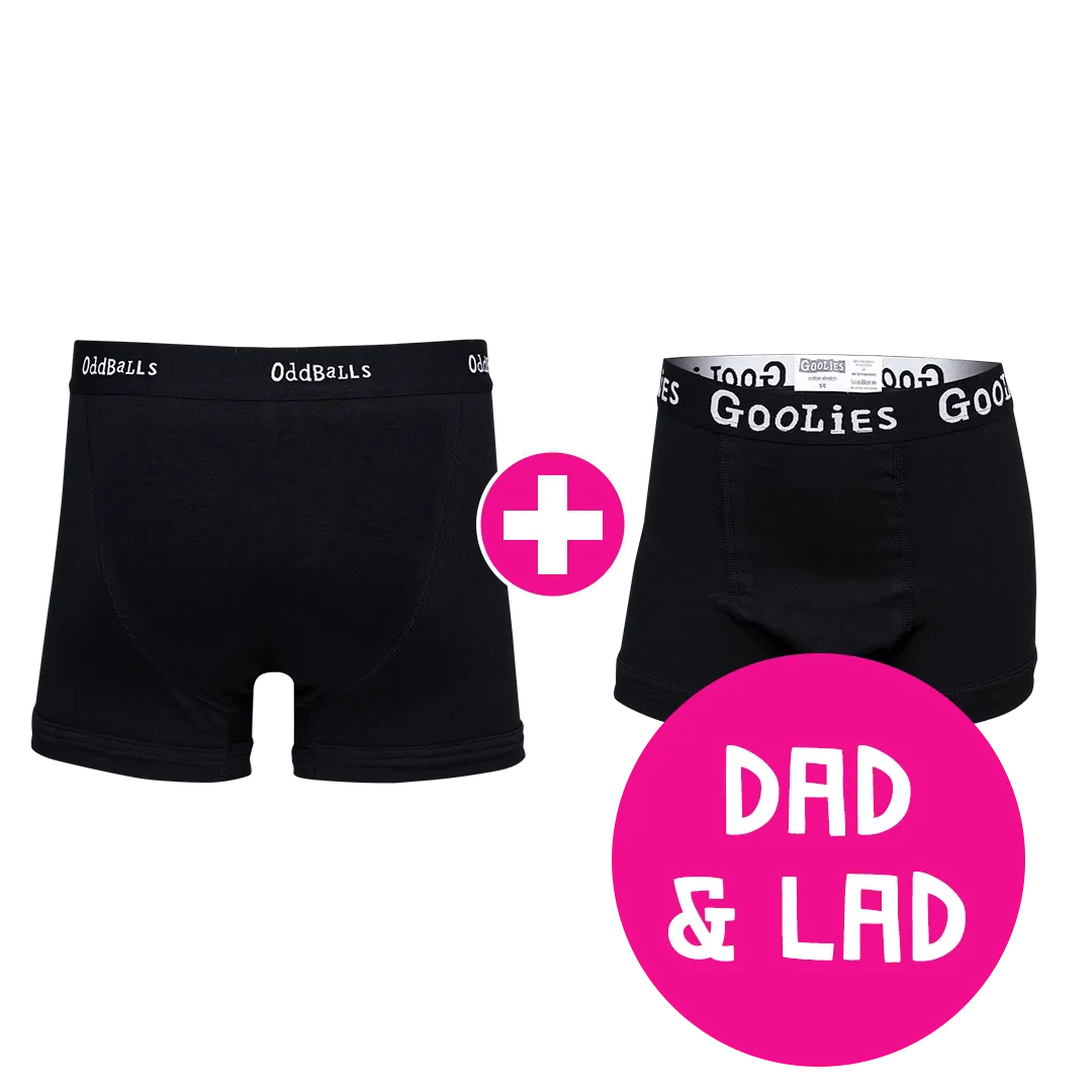 Classic Black Dad & Lad Bundle - Mens Boxer Shorts & Kids Boxer Shorts Bundle