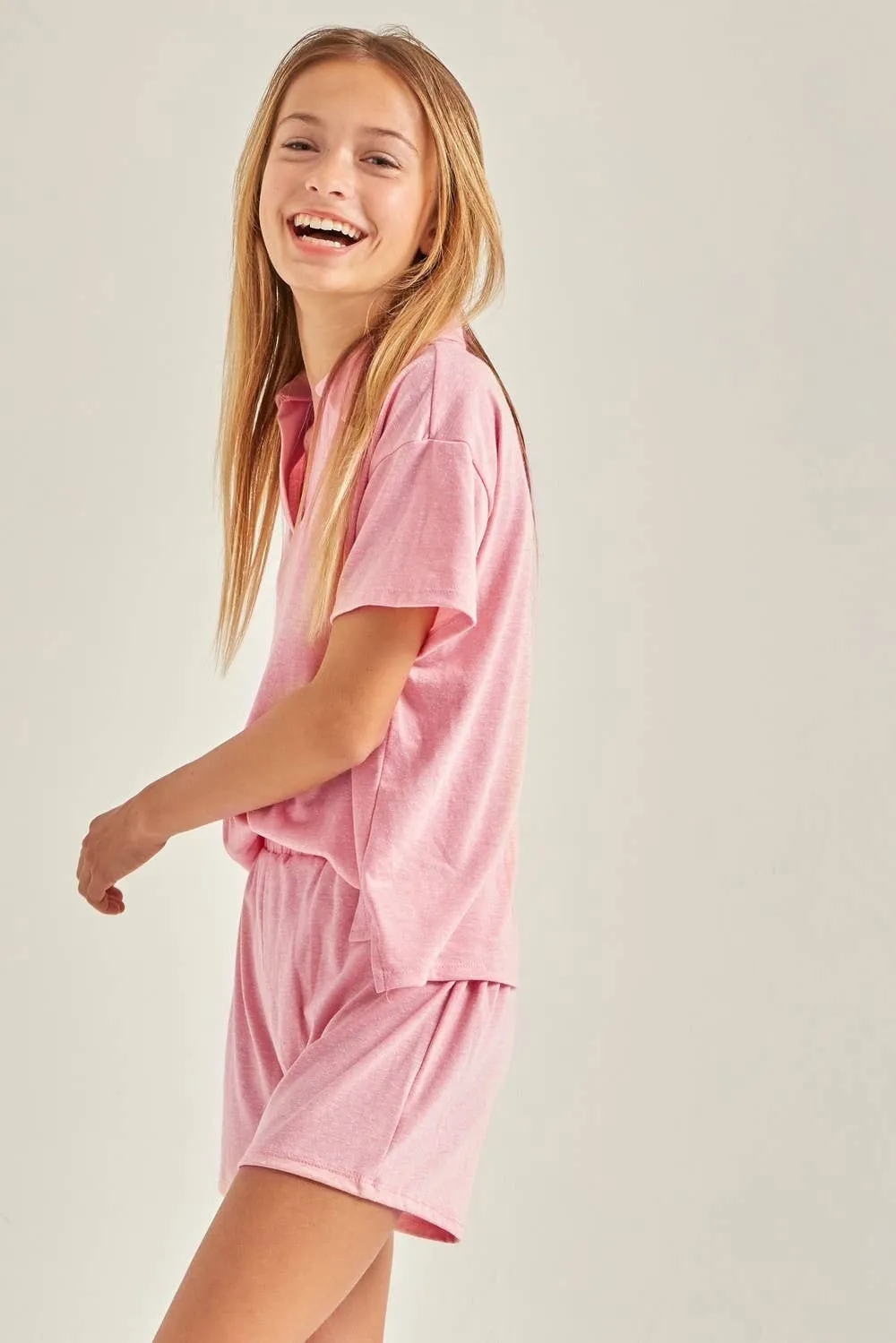 Collared Top and Shorts Matching Set