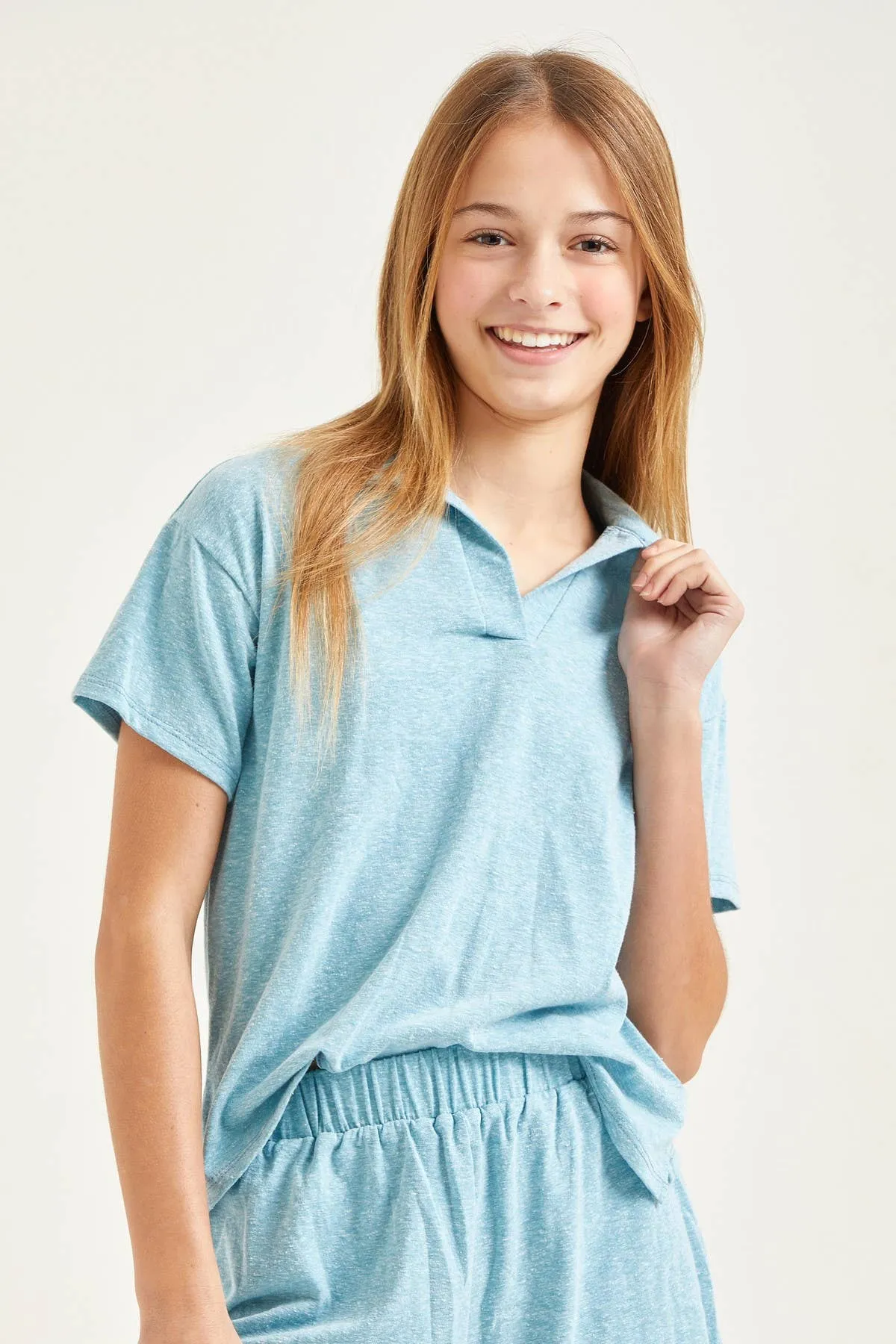 Collared Top and Shorts Matching Set
