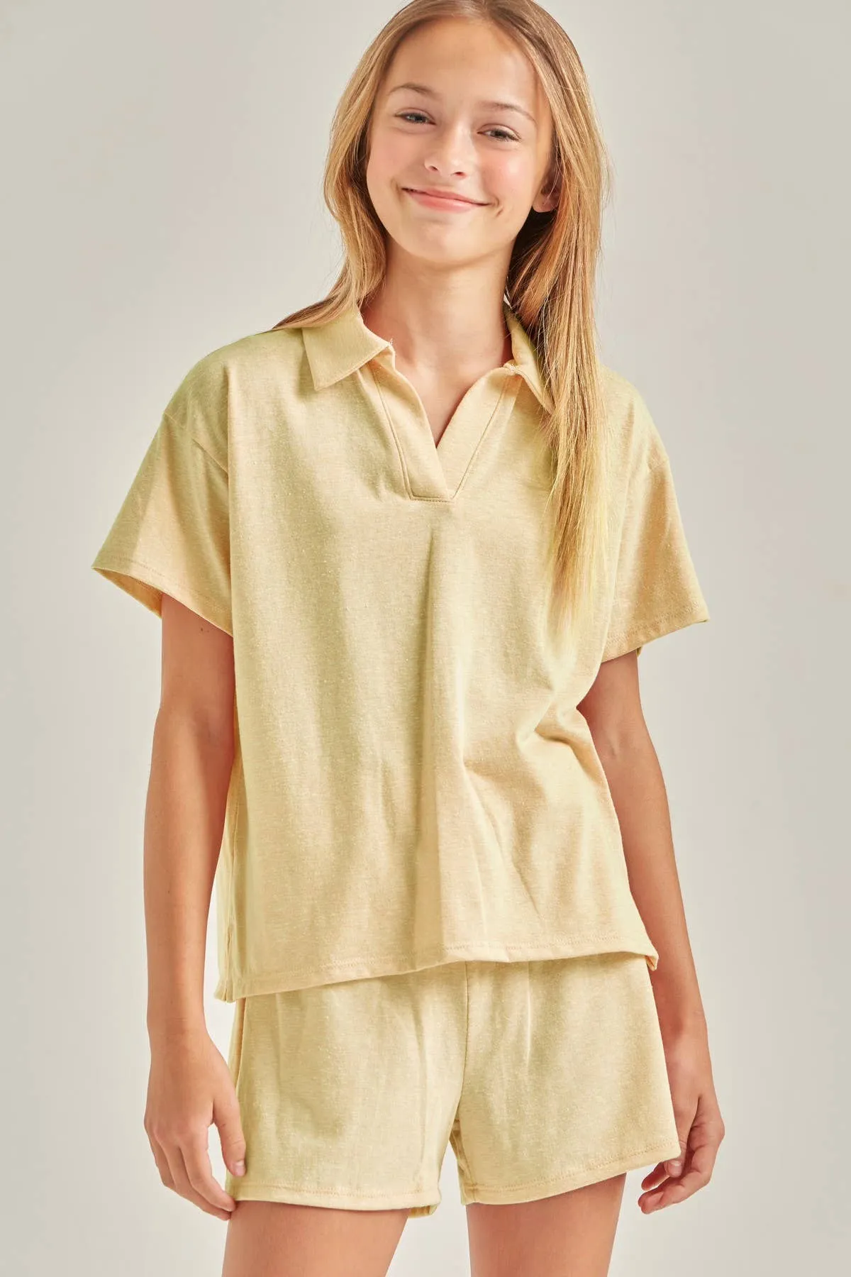 Collared Top and Shorts Matching Set