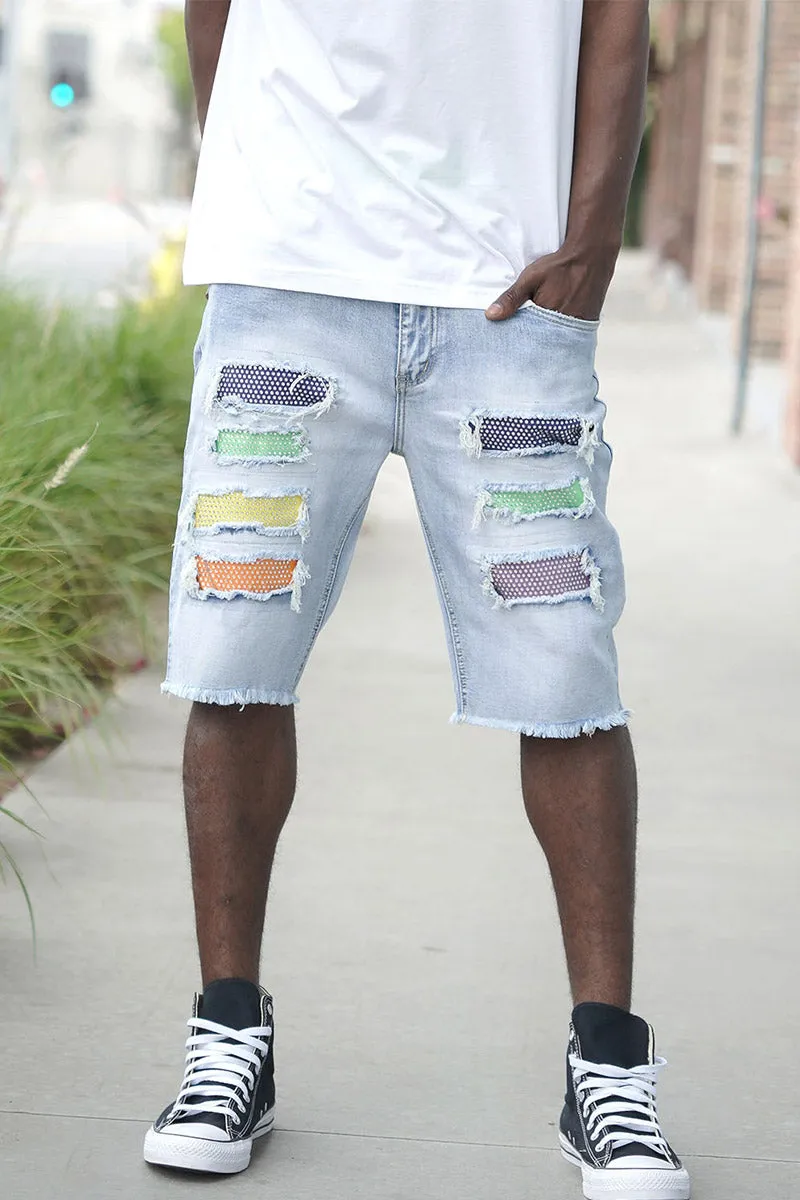 Color Diamond Denim Shorts