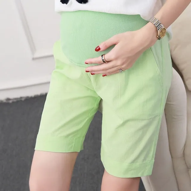 Colored Linen Maternity Shorts For Belly Care