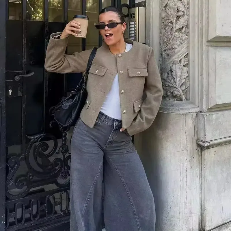 Cropped Military-Inspired Jacket | Tailored Chic | Gold Button Detail
