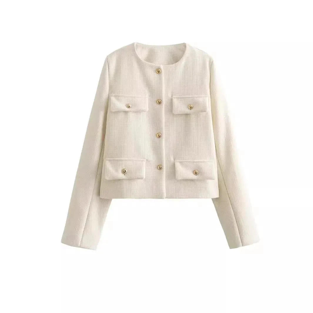 Cropped Military-Inspired Jacket | Tailored Chic | Gold Button Detail