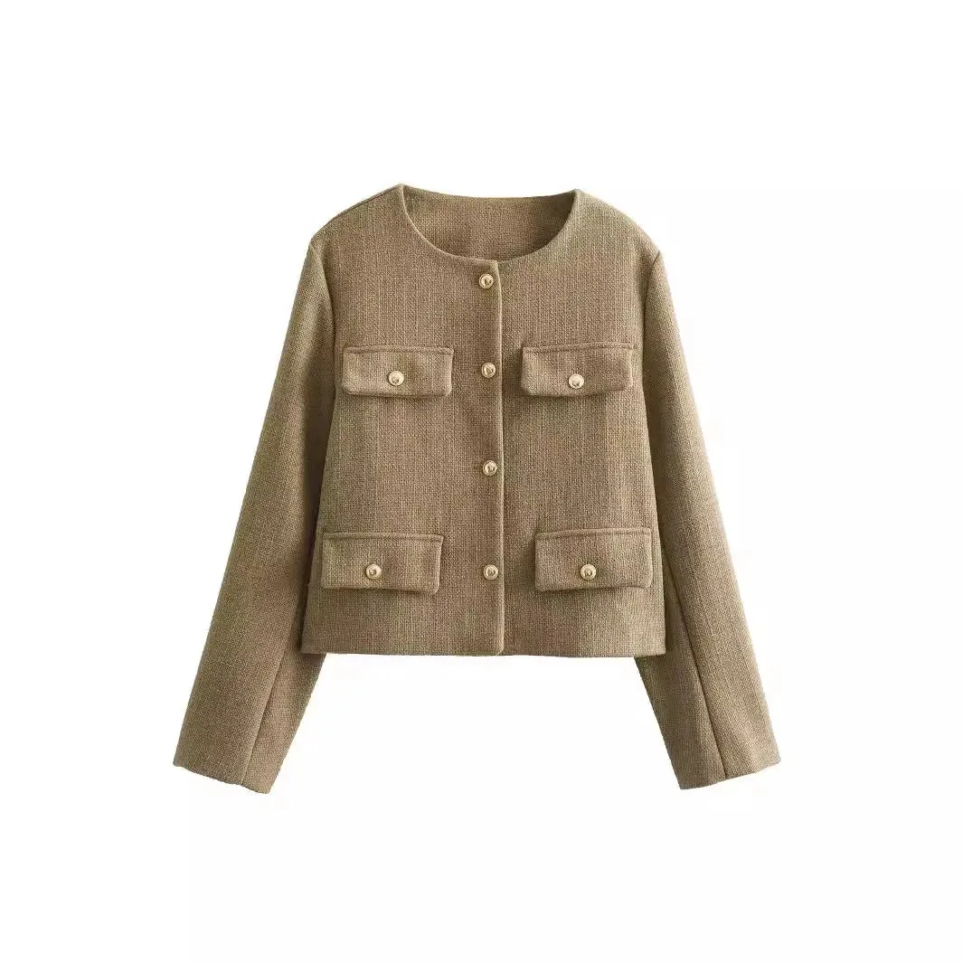 Cropped Military-Inspired Jacket | Tailored Chic | Gold Button Detail