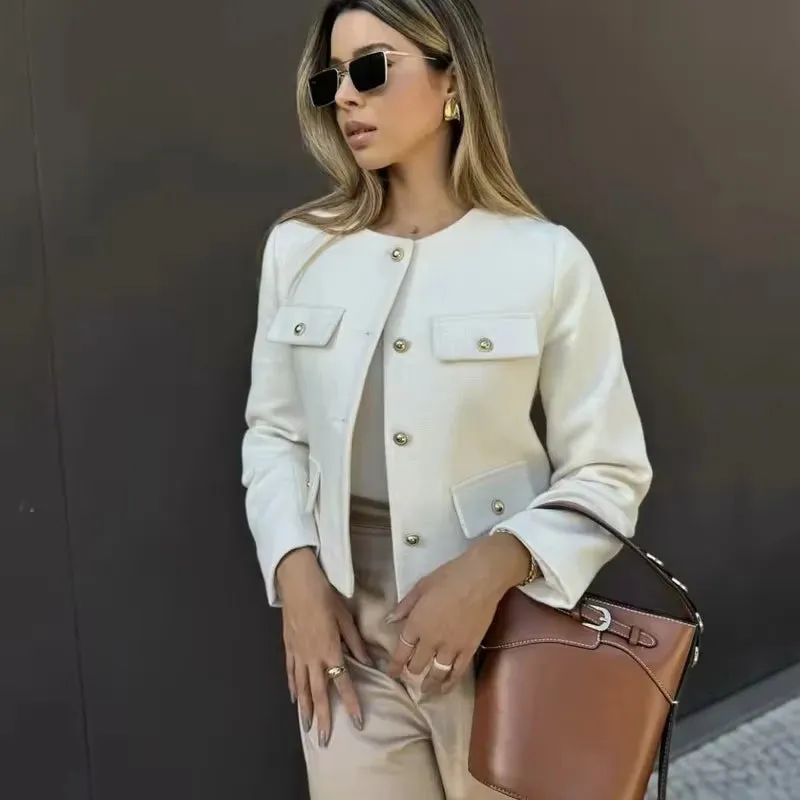 Cropped Military-Inspired Jacket | Tailored Chic | Gold Button Detail