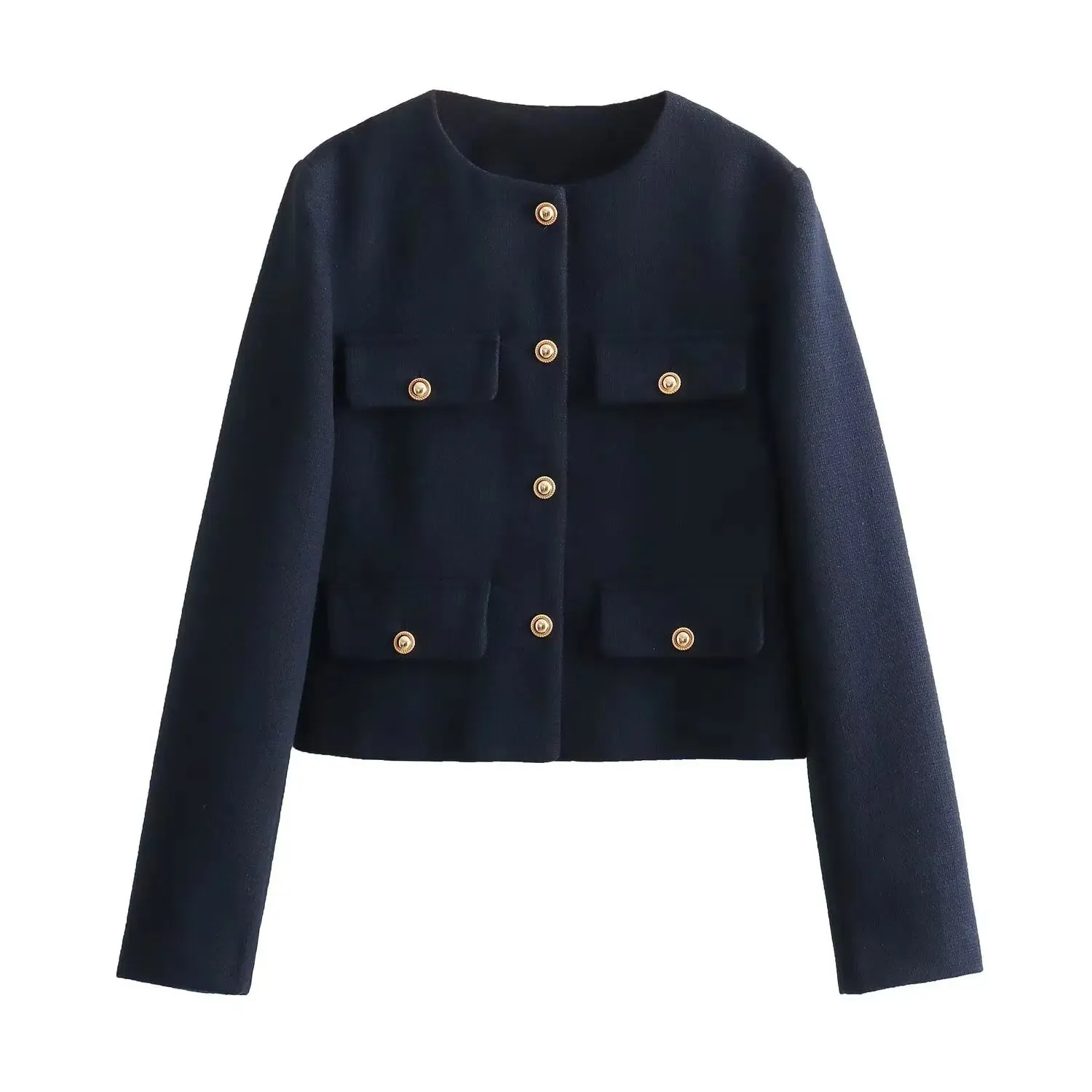 Cropped Military-Inspired Jacket | Tailored Chic | Gold Button Detail