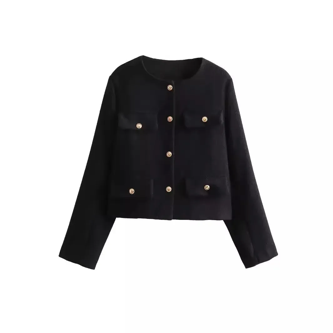 Cropped Military-Inspired Jacket | Tailored Chic | Gold Button Detail