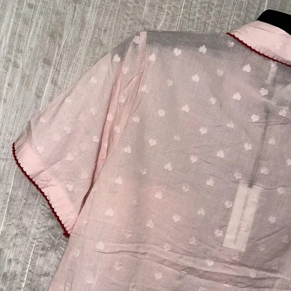 cupcakes and cashmere Pink Red Swiss Heart Crochet Trim Cotton Shorty PJ Set