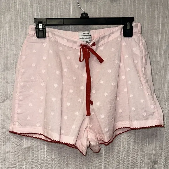 cupcakes and cashmere Pink Red Swiss Heart Crochet Trim Cotton Shorty PJ Set