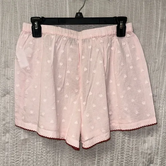 cupcakes and cashmere Pink Red Swiss Heart Crochet Trim Cotton Shorty PJ Set