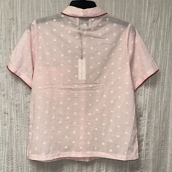 cupcakes and cashmere Pink Red Swiss Heart Crochet Trim Cotton Shorty PJ Set