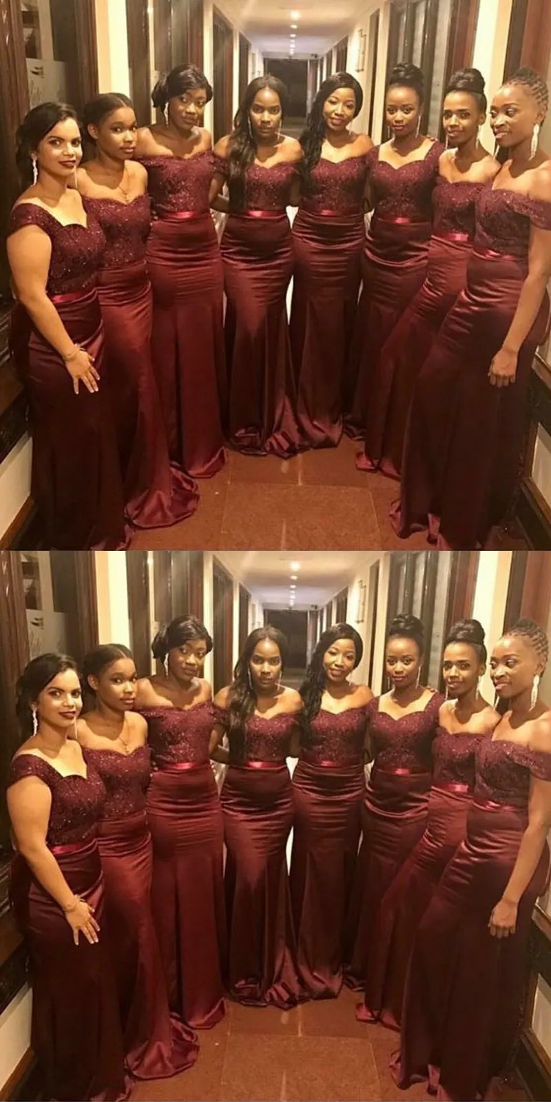 Dark Red Mermaid Off Shoulder Maxi Long Bridesmaid Dresses Online,BDS0145