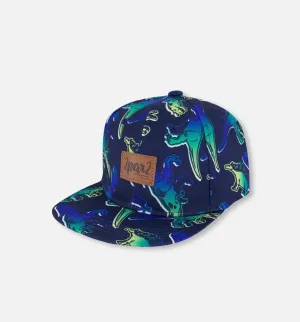 Deux Par Deux Printed Cap Blue And Green Dino On Navy: Size 6 months - 14 Years