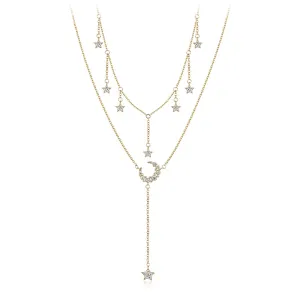 Diamond Star and Moon Double-Layer Necklace