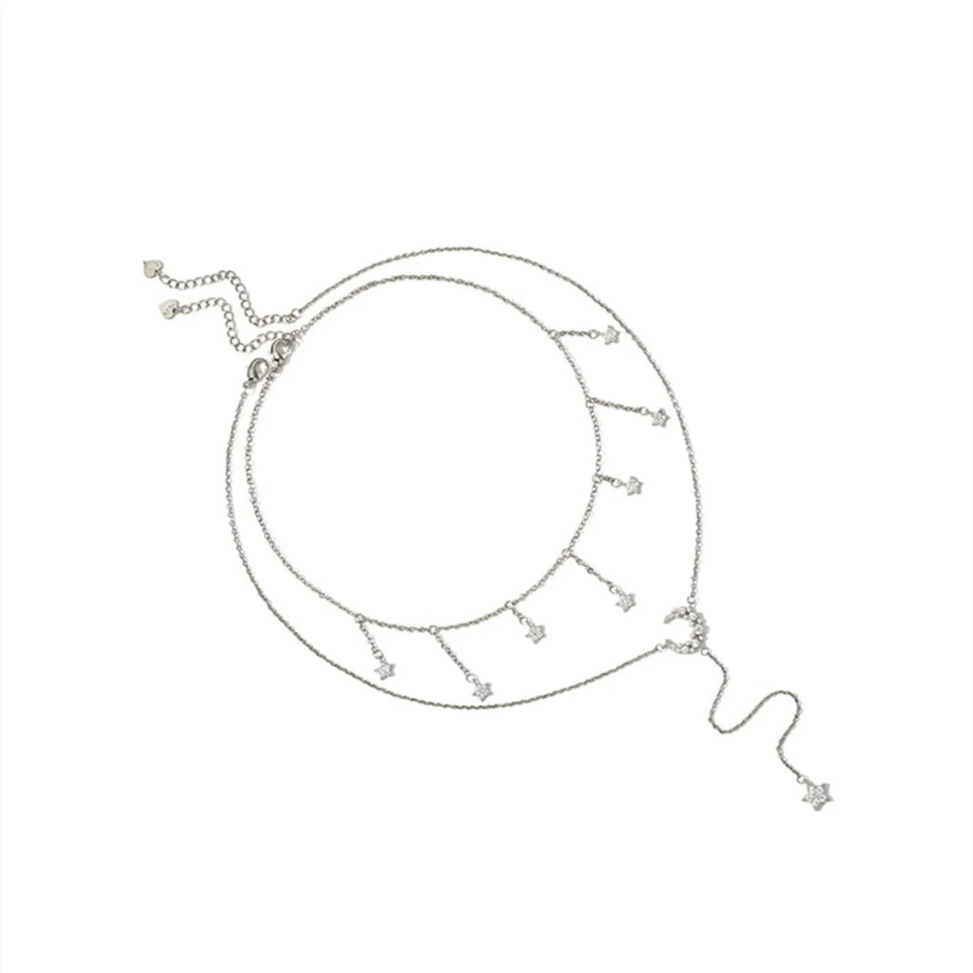 Diamond Star and Moon Double-Layer Necklace