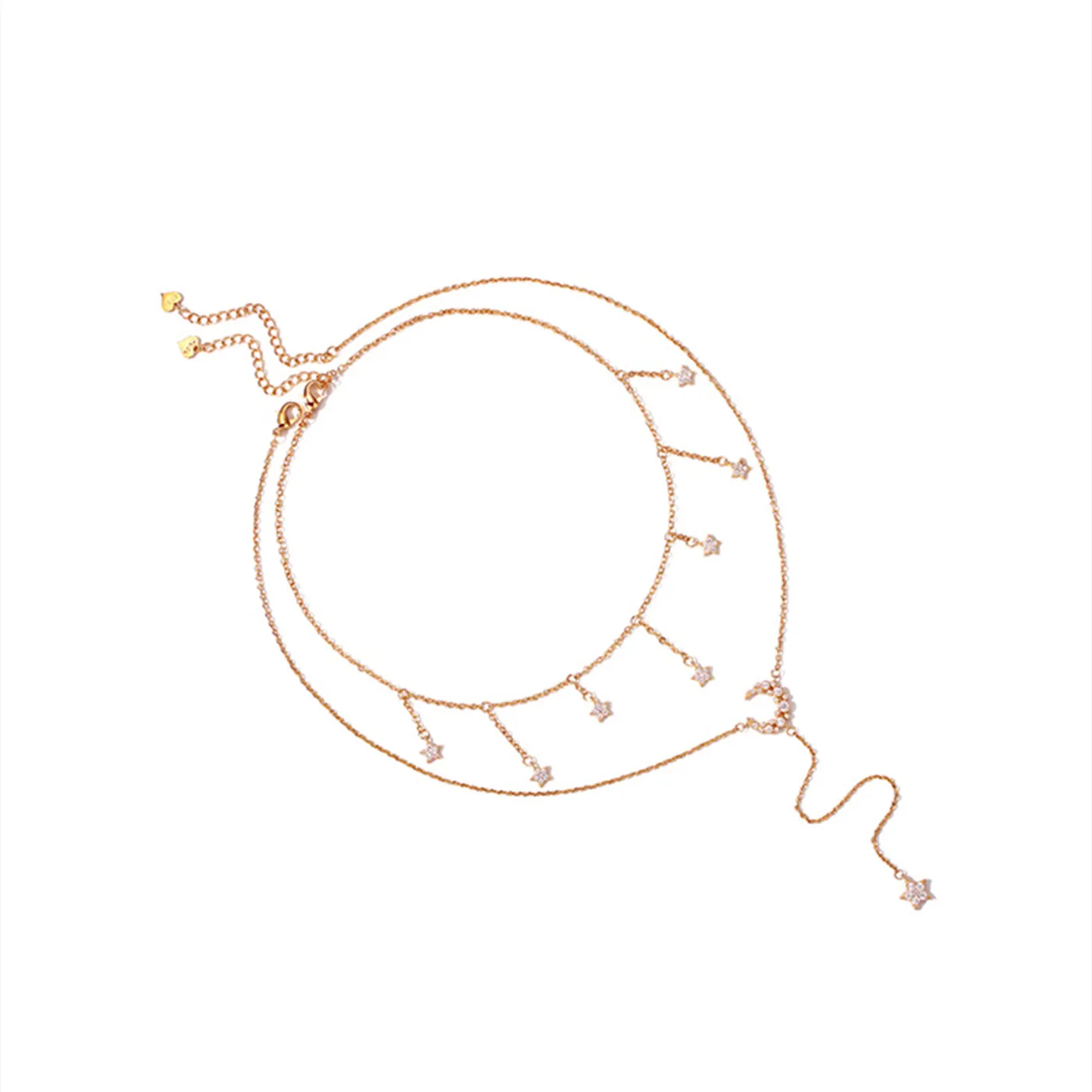 Diamond Star and Moon Double-Layer Necklace