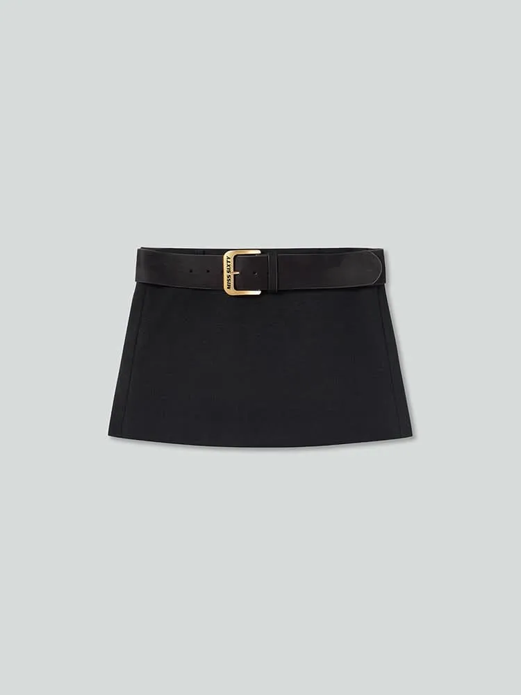 Double-Faced Wool Miniskirt With Belt