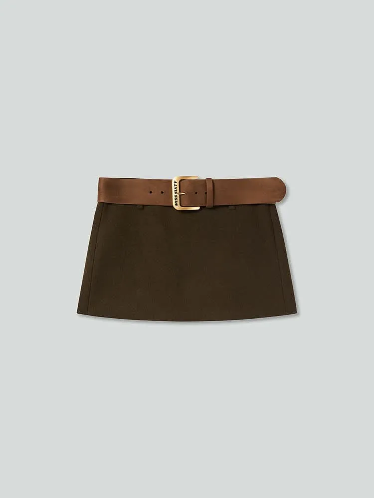 Double-Faced Wool Miniskirt With Belt