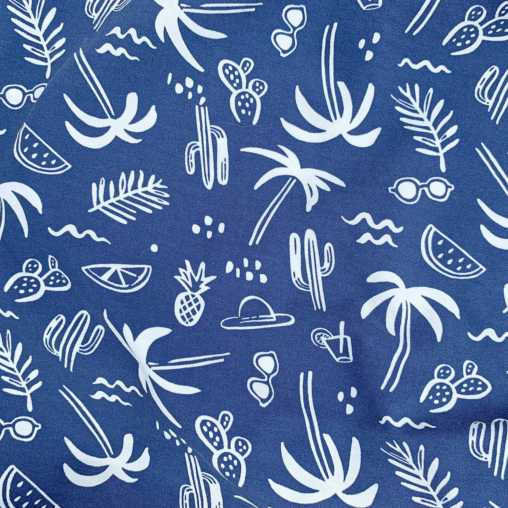 Drake's Navy Swim Shorts With White Palm Tree Holiday Print