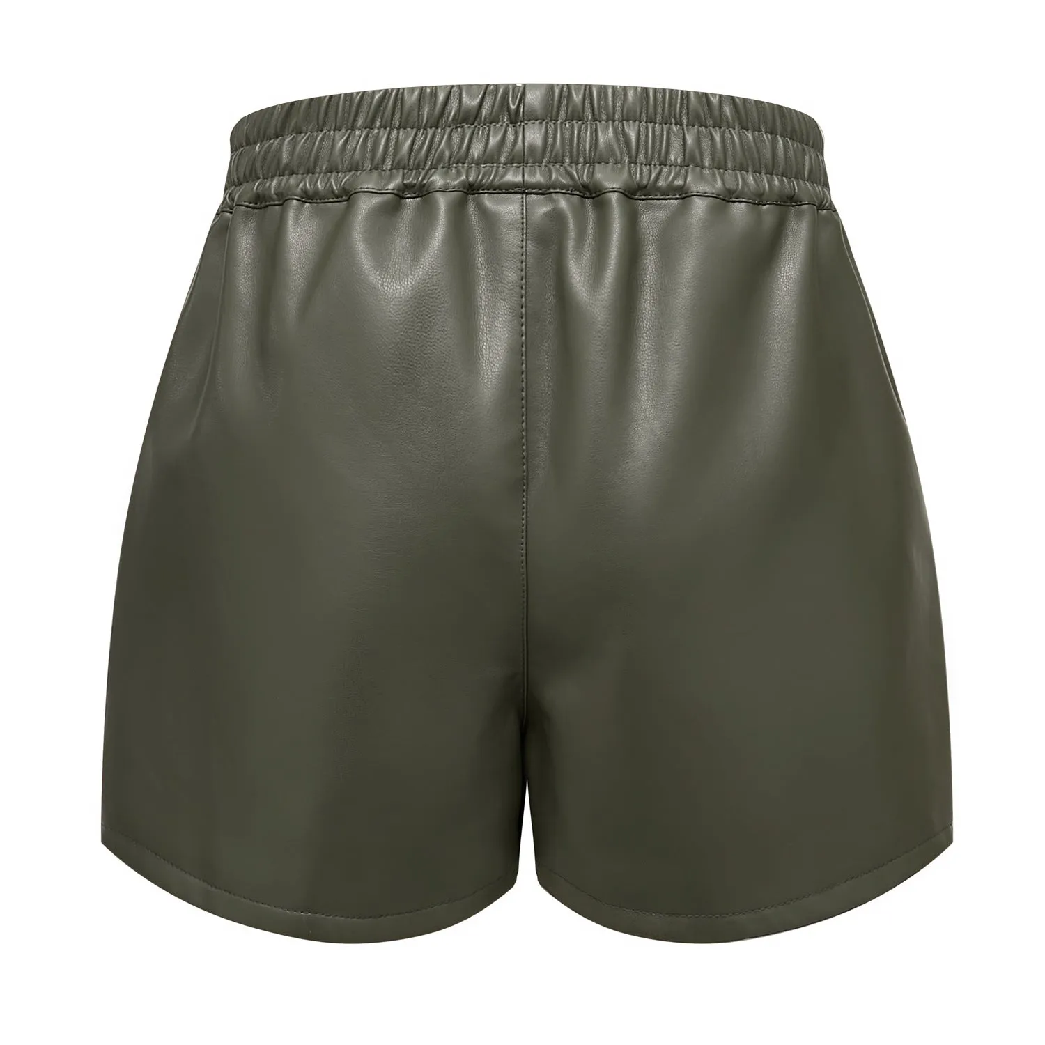 Elastic Waistband Faux Leather Shorts