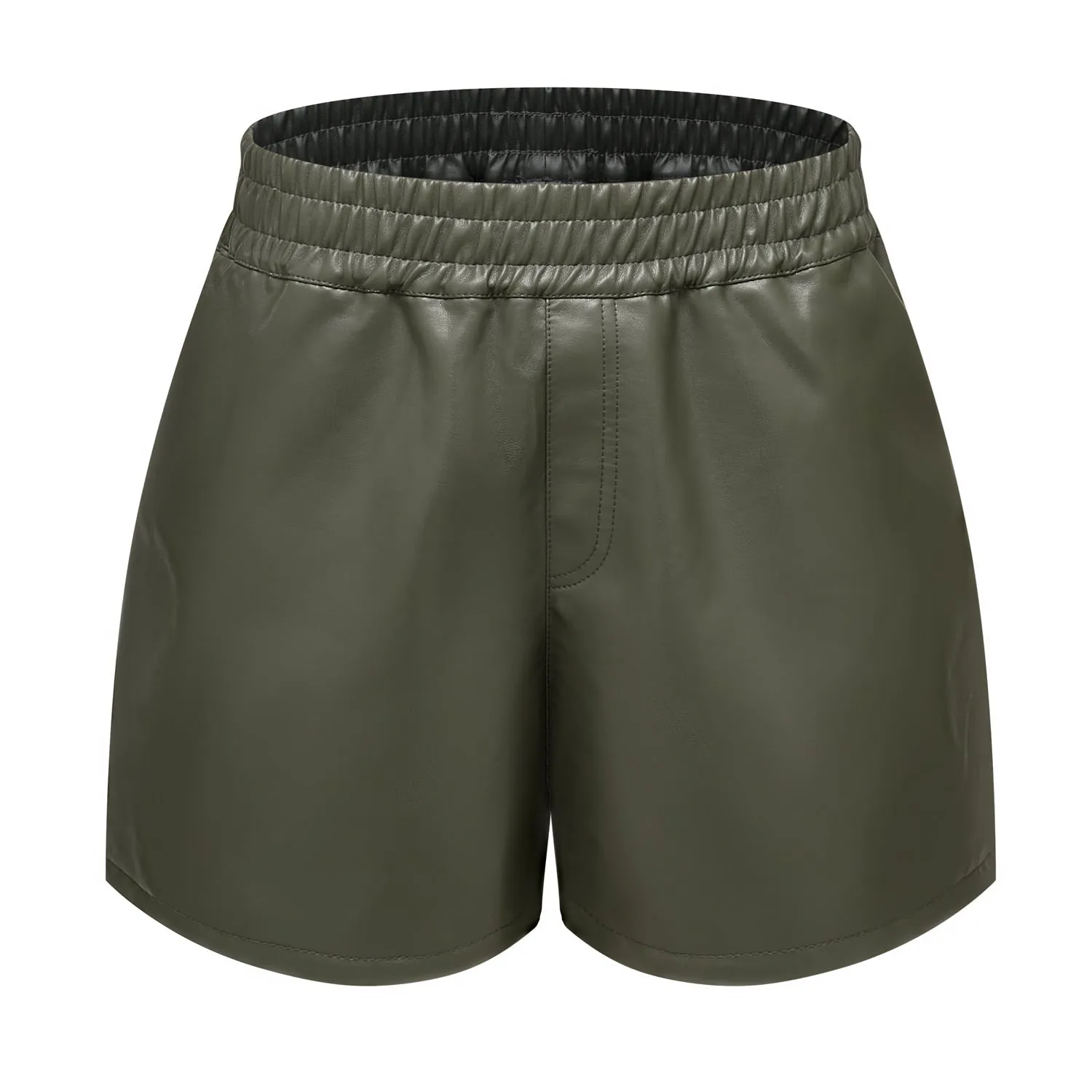 Elastic Waistband Faux Leather Shorts