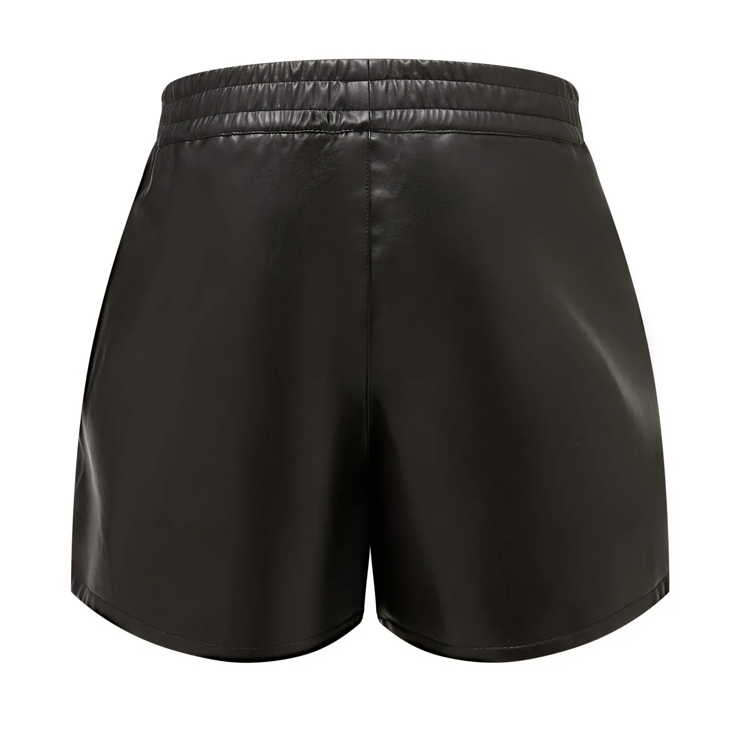 Elastic Waistband Faux Leather Shorts