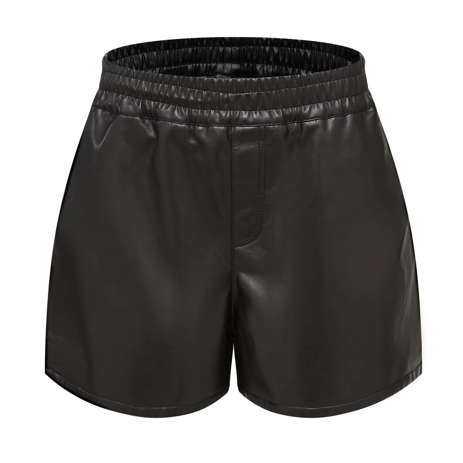 Elastic Waistband Faux Leather Shorts