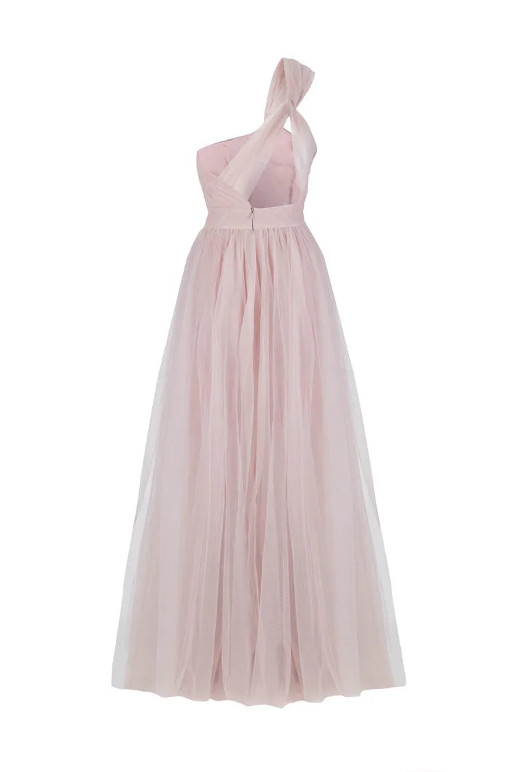 Elegant A-line One Shoulder Tulle Backless Bridesmaid Dress, FC3810
