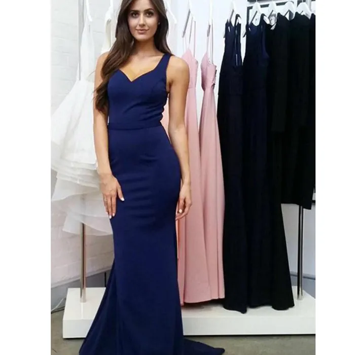 Elegant Navy Blue Mermaid Long Cheap Bridesmaid Dresses, BG51248