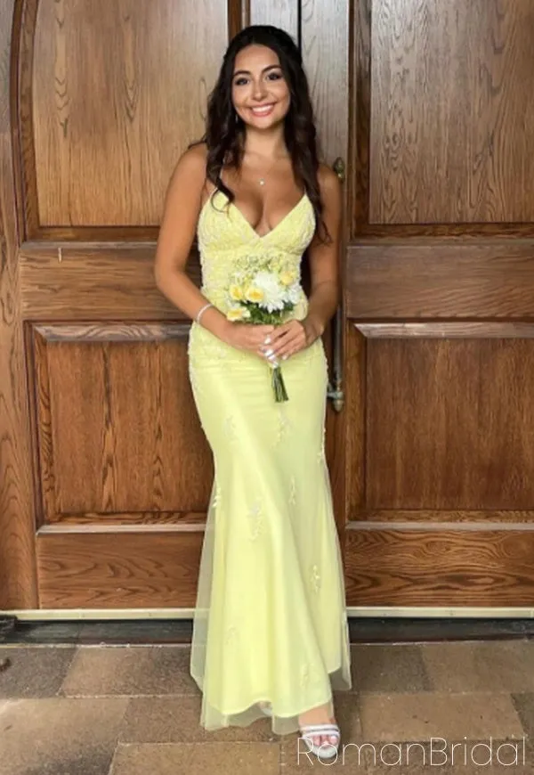 Elegant Spaghetti Strap Sleeveless Mermaid Tulle Long Evening Prom Dresses Online, OLP737
