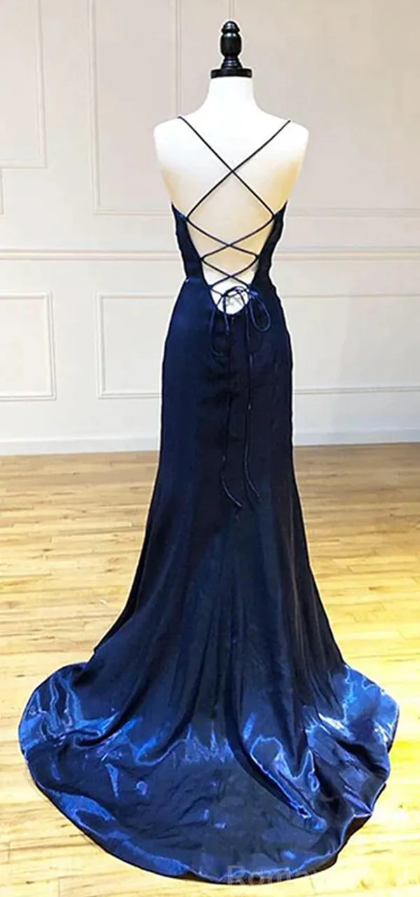 Elegant Spaghetti Straps Mermaid Side Slit Royal Blue Evening Prom Dress Online, OL097