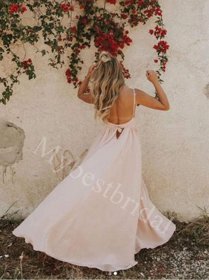 Elegant Spaghetti straps V-neck Sise slit A-line Prom Dresses,PDS0931