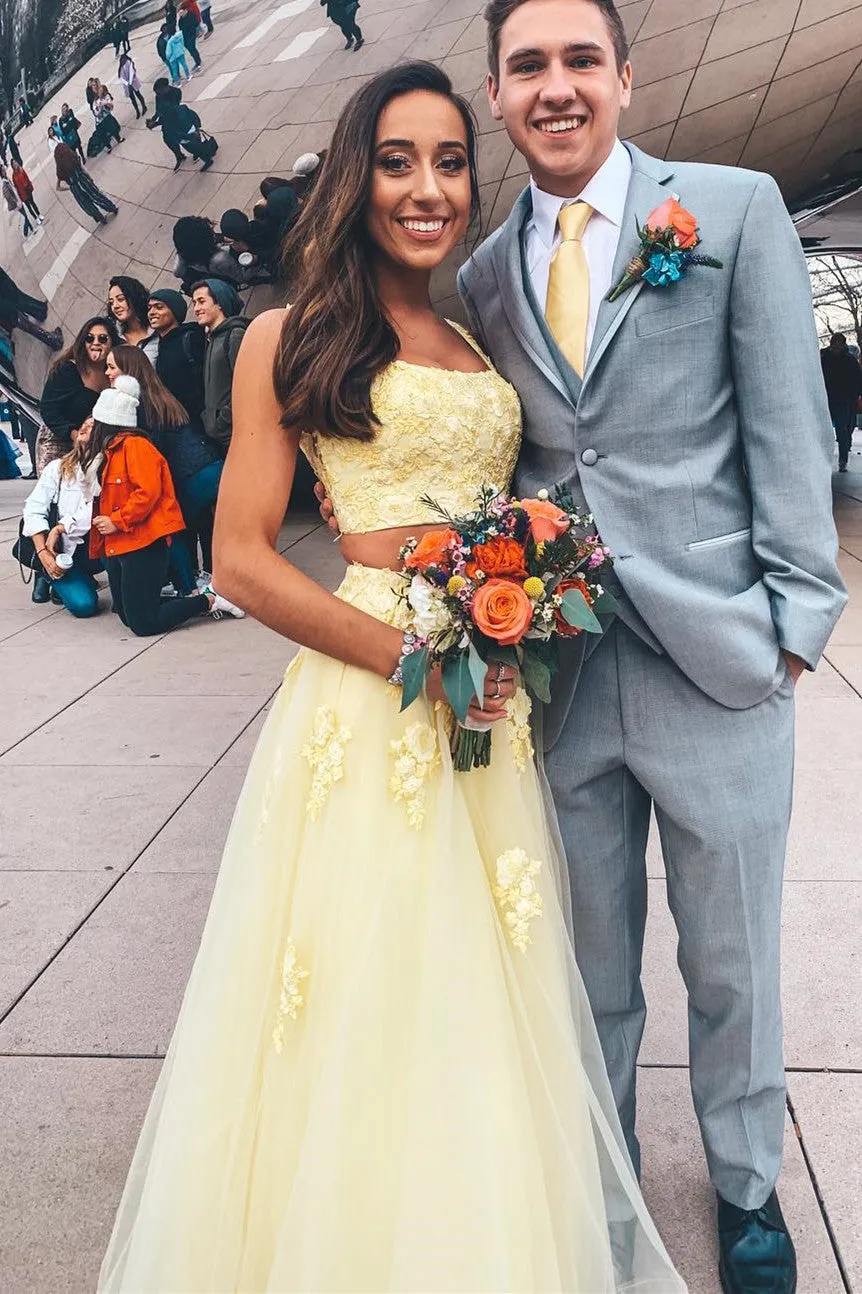 Elegant Two Piece Yellow Long Prom Dress
