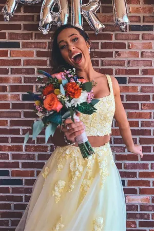 Elegant Two Piece Yellow Long Prom Dress