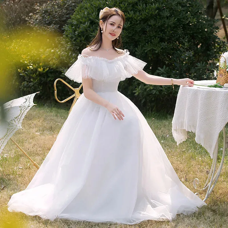 Elegant Wedding Dresses Short Sleeves V-Neck Net Rhinestone Backless