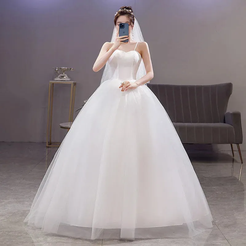 Elegant Wedding Dresses Short Sleeves V-Neck Net Rhinestone Backless