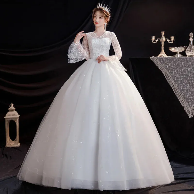 Elegant Wedding Dresses Short Sleeves V-Neck Net Rhinestone Backless