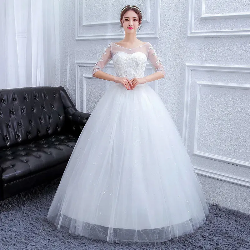 Elegant Wedding Dresses Short Sleeves V-Neck Net Rhinestone Backless