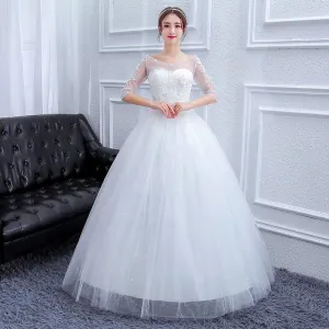 Elegant Wedding Dresses Short Sleeves V-Neck Net Rhinestone Backless