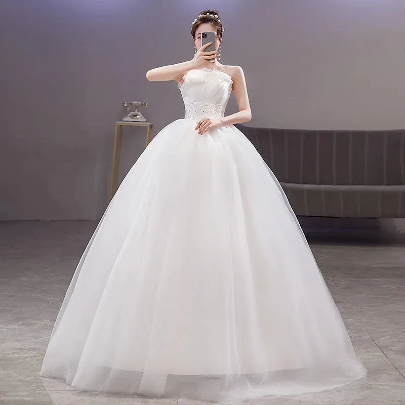 Elegant Wedding Dresses Short Sleeves V-Neck Net Rhinestone Backless