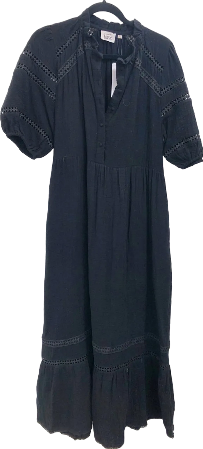 Eleven Loves Black Broderie Midi Dress UK 12
