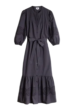 Eleven Loves Black Broderie Midi Dress UK 12