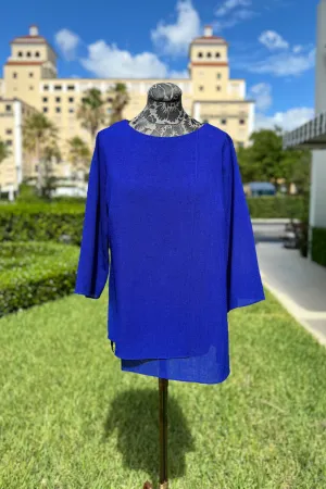 Emmelle Microlinen Layered Front Top in Cobalt