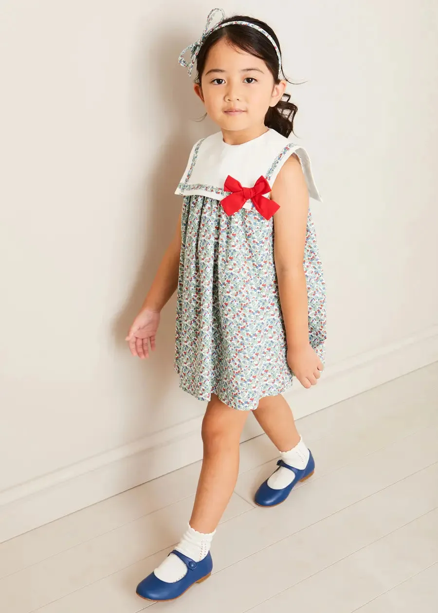 Evelyn Floral Sleeveless Bow Detail Trapeze Dress in Red (12mths-8yrs)